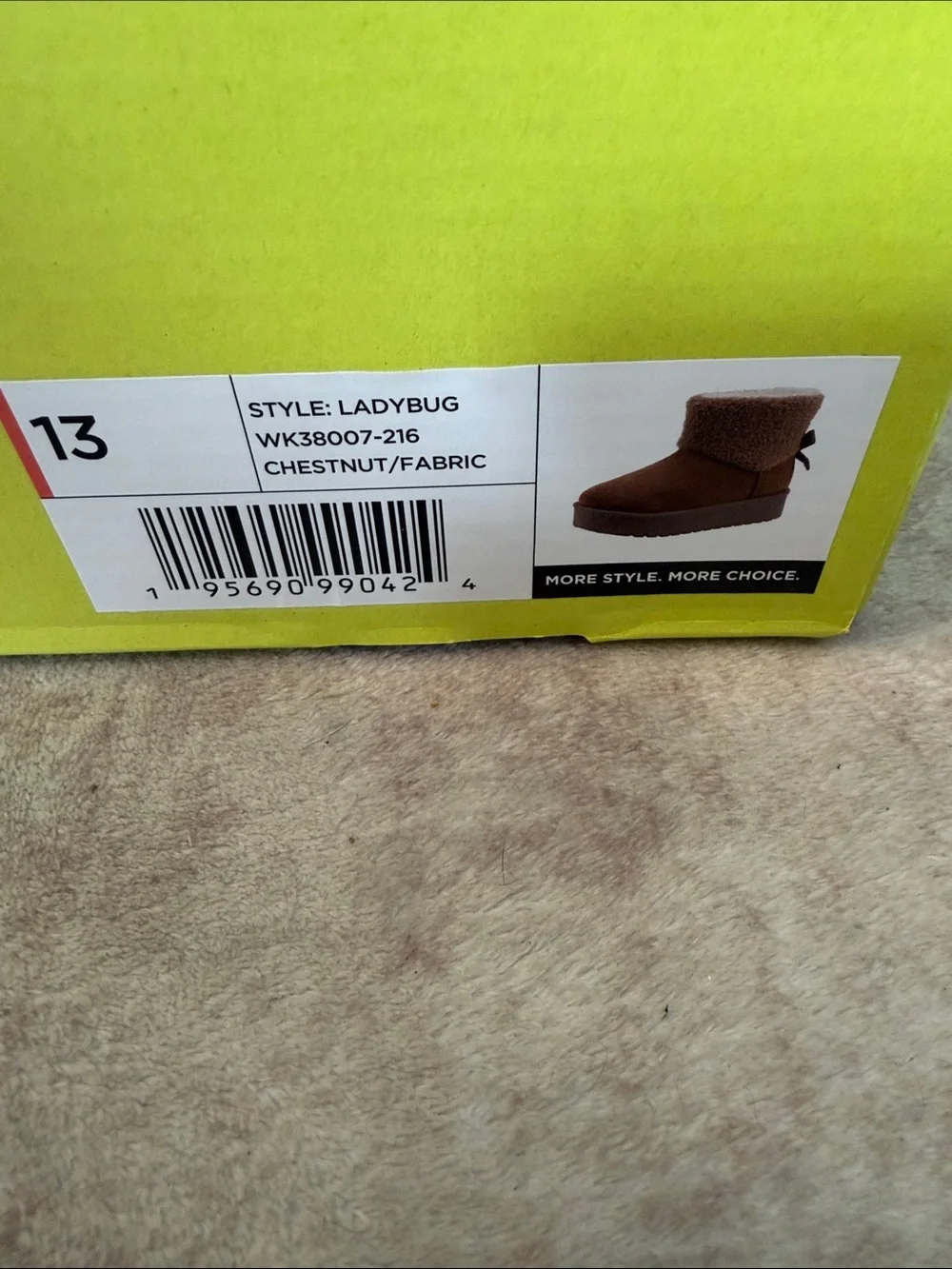 White Mountain Kids Ladybug Sherpa Cuffed Chestnut Brown Ankle Boot